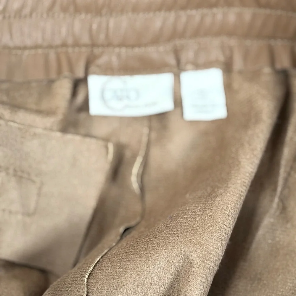 Pull‎ On Chic Faux Vegan Leather Jogger Pants Small Taupe Drawstring Waist Fall